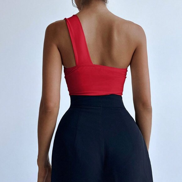 Red Elegant Women's Bodysuit With Bow Decor - Picture 5 of 6